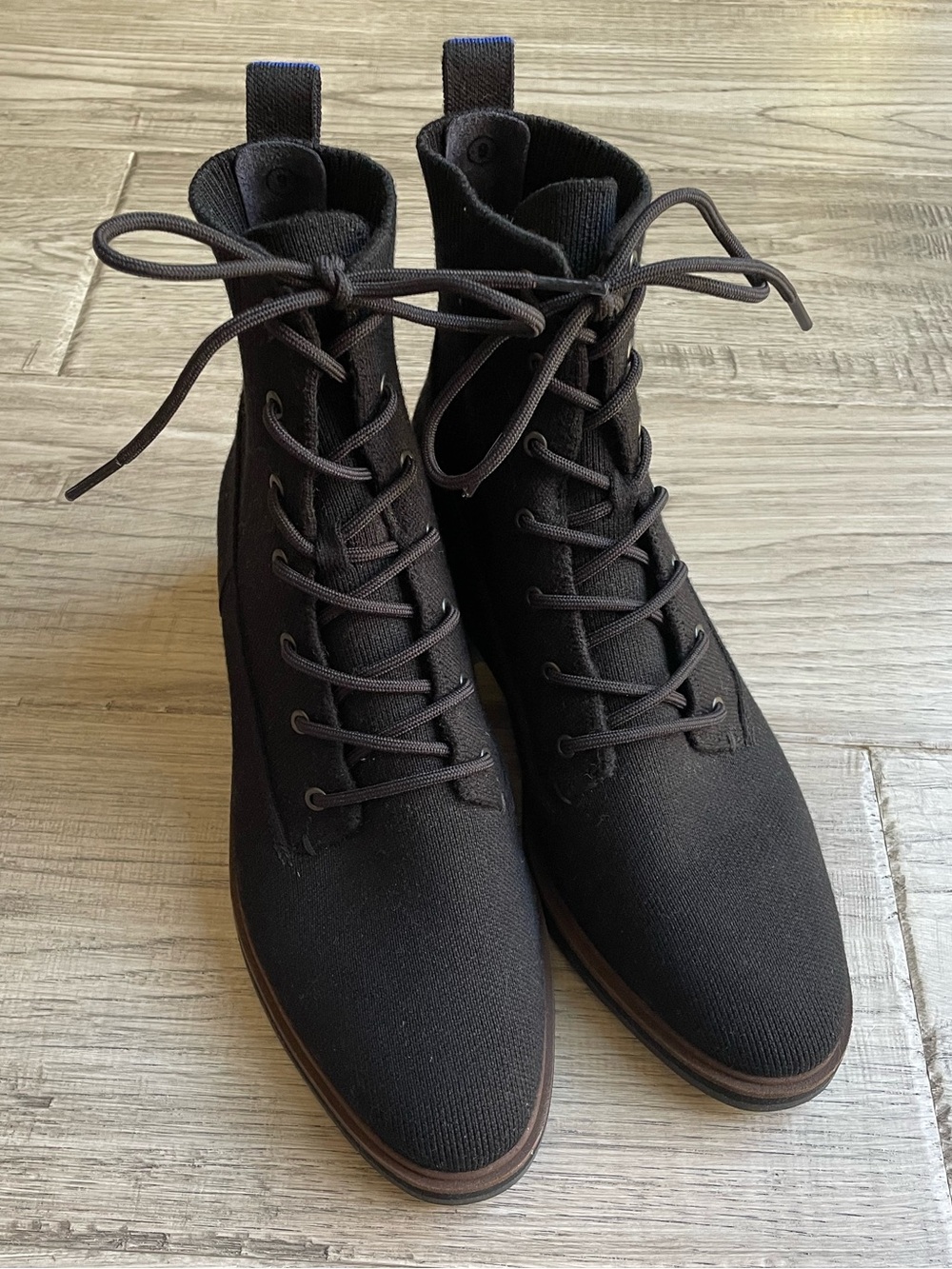 Rothy's The Laced Lug Boot In Black Onyx Adjustable Knit Merino Wool Blend SZ 9 - Picture 8 of 16
